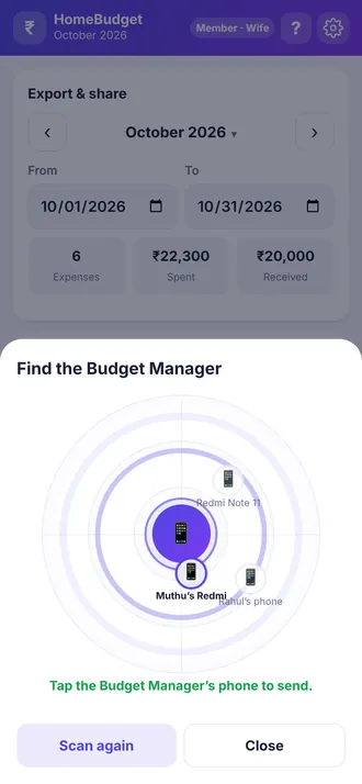 Family member's radar showing the Budget Manager's phone